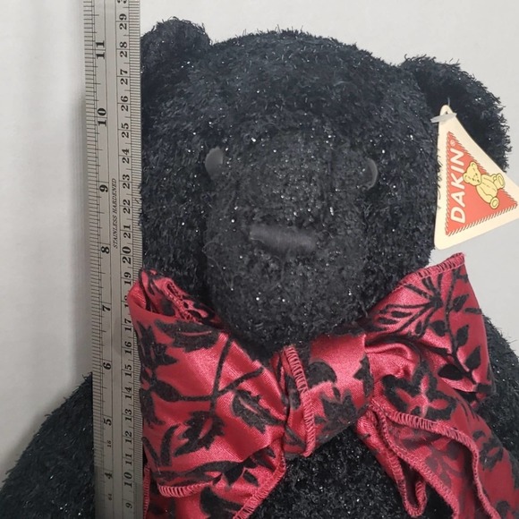 Dakin Black Glitter Bear Plush Red Bow w/Tag by Applause 19" - Picture 3 of 9